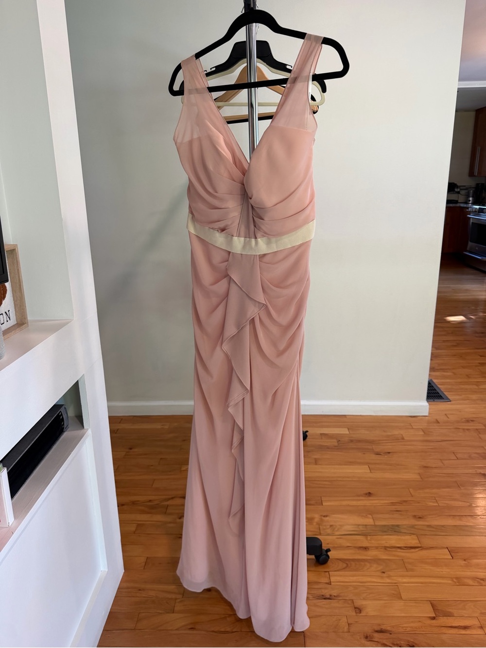 Blush Pink Sleeveless V-Neck Maxi Dress with Waistband